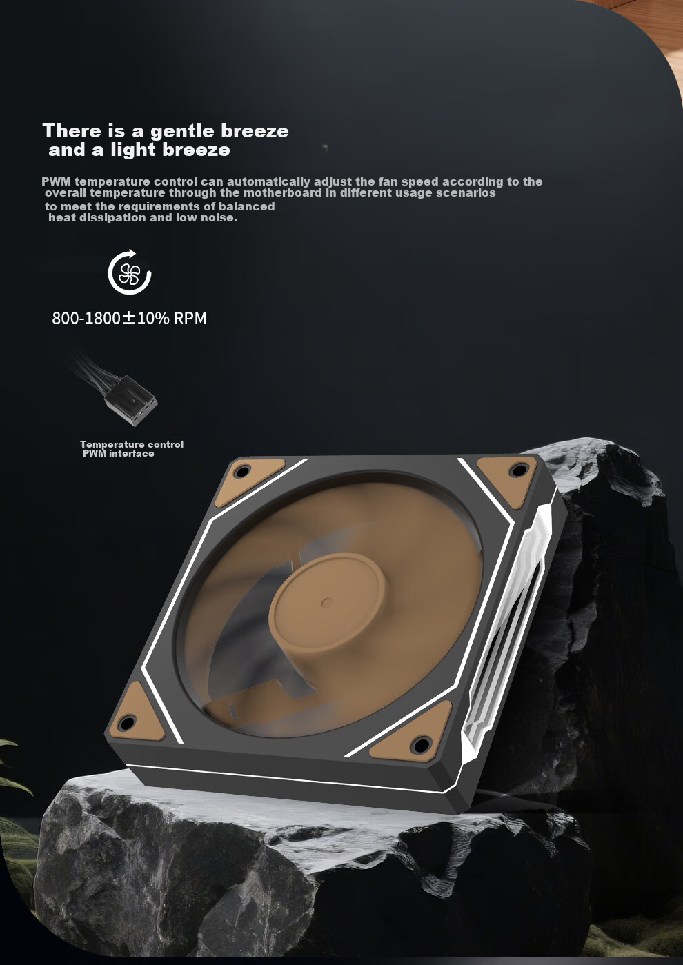 Segotep Muyu 12 Black Reverse Infinite Mirror Fan (White Light Effects/PWM Temperature Control/Wooden Fan Blades/Vibration Reduction 9 Fan Blades Desktop Computer 12cm Case Fan) 4