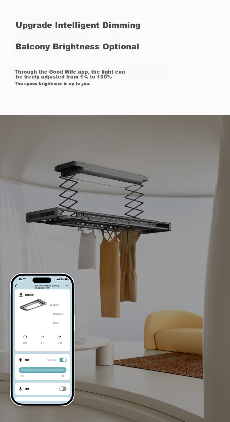 Hotata Ultra-Thin Electric Clothes Drying Rack with Hidden Integration, Smart Voice Control, Lifting Mechanism, Large Screen Lighting, And Intelligent Drying Machine D-3371 9