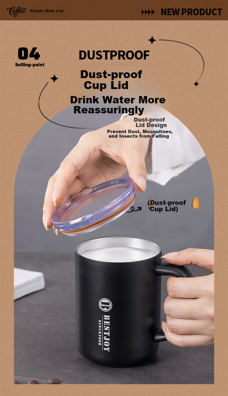 FUGURNG BESTJOY Insulated Mug with Handle, Enamel Inner Liner, Dual-Use Mug, Office Coffee Tea Cup, Water Tumbler, 450ml, White 6