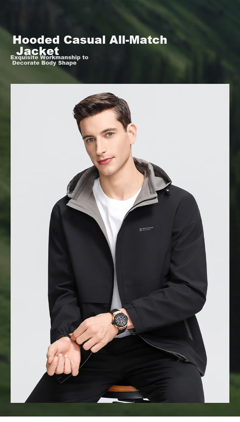 ROMON Double-Sided Lapel Jacket for Men with Detachable Hood, Easy-Care Business Coat for Young And Middle-Aged Men in Spring 1