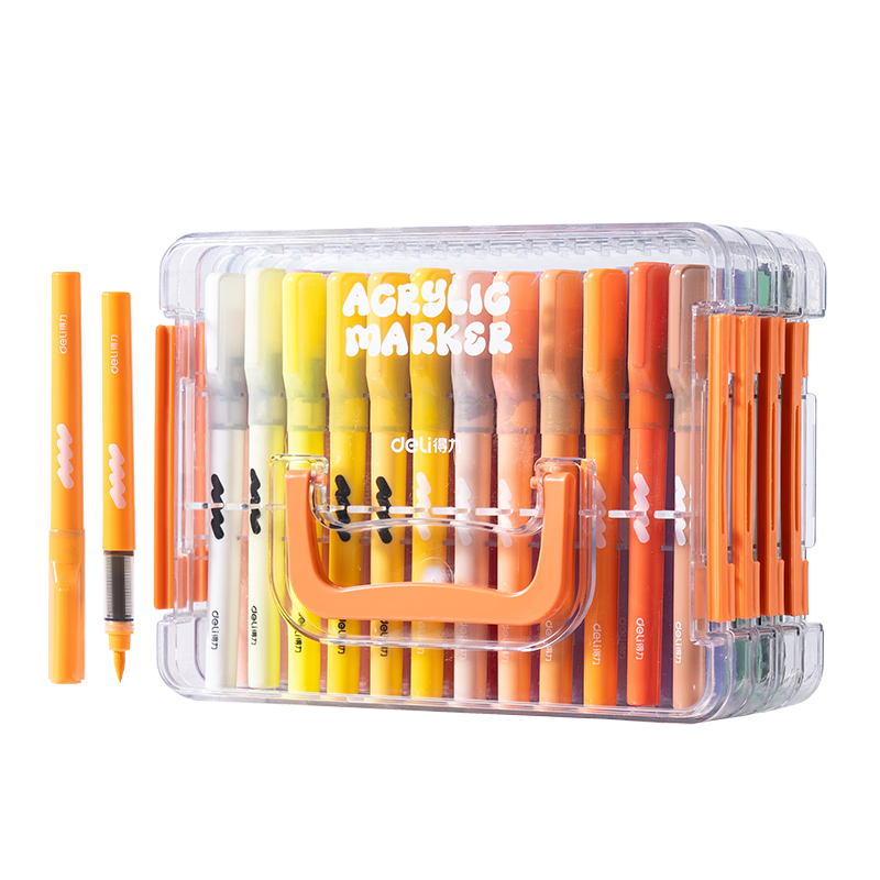 Deli 48-Color Stackable Direct Liquid Acrylic Marker Soft Tip Opaque Student Fluorescent Graffiti Gift Birthday HM365-48 Watercolor Pen Art Education Children's Day