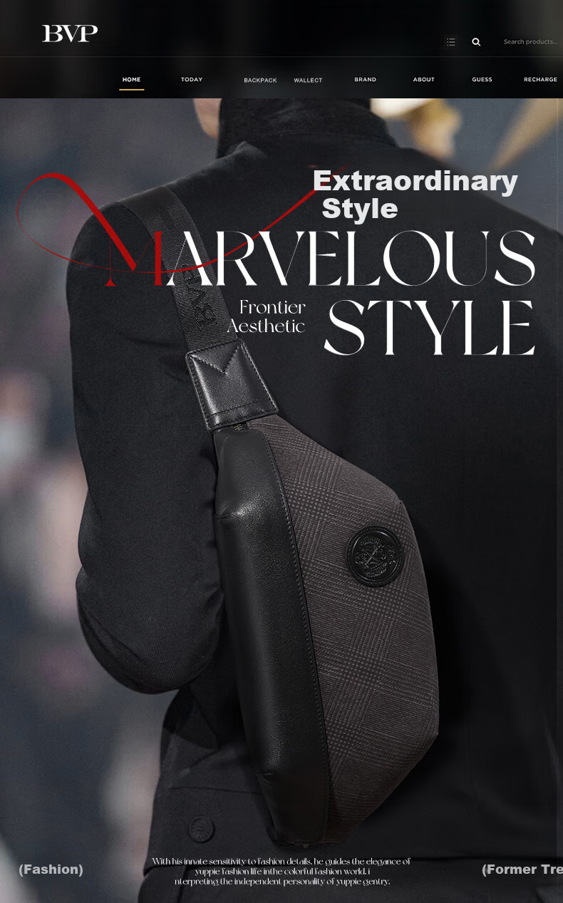 BVP Casual Cowhide Chest Bag, New Fashion Shoulder Bag for Men, Crossbody Bag, Travel Small Backpack, Birthday Gift 1
