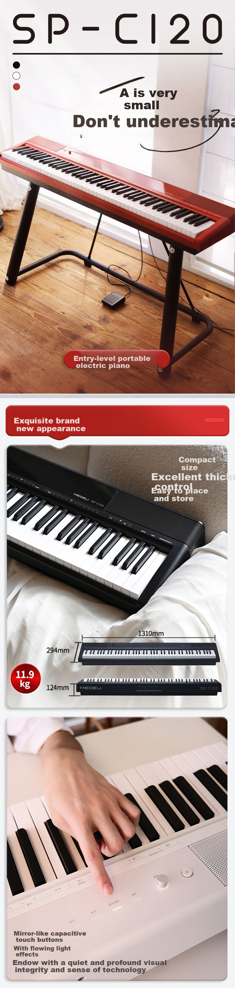 MEDELI Digital Piano, SP-C120E, White, Heavy Hammer 88-Key Weighted Graduated, Portable Heavy Hammer Electronic Piano 1