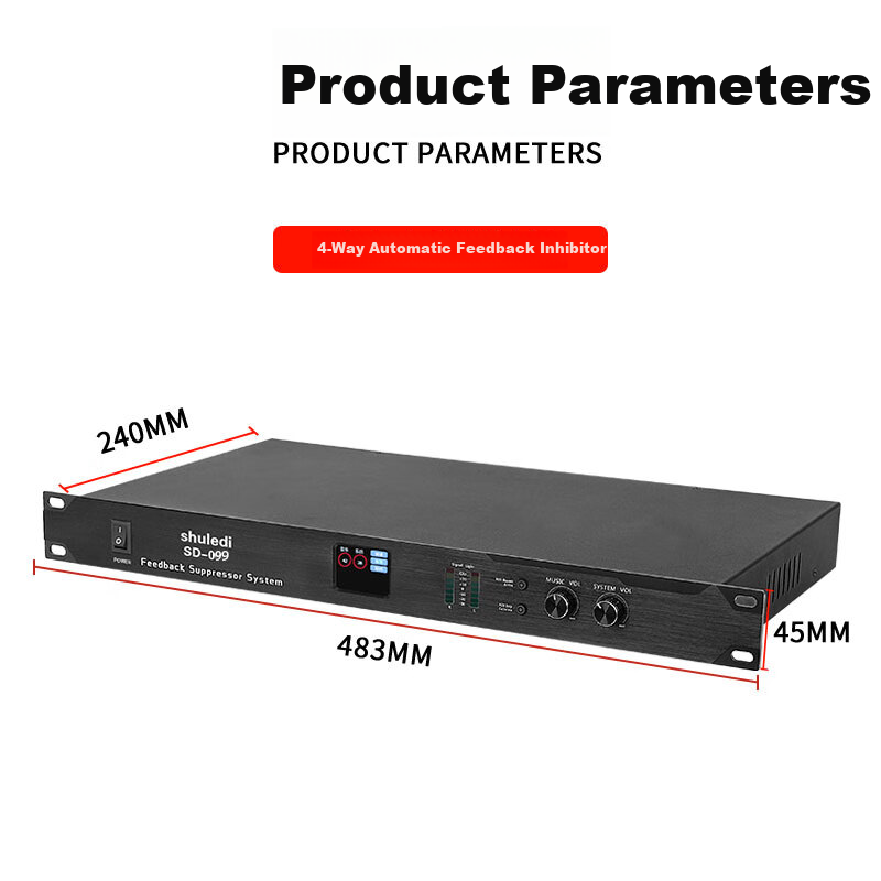 Shuledi SD-099 Domestic Feedback Suppressor, 4-Channel Microphone Mixer with Feedback Elimination, Anti-Howl Equalizer, Preamp Effects Processor for KTV Sound System, Conference Speaker, And Performance