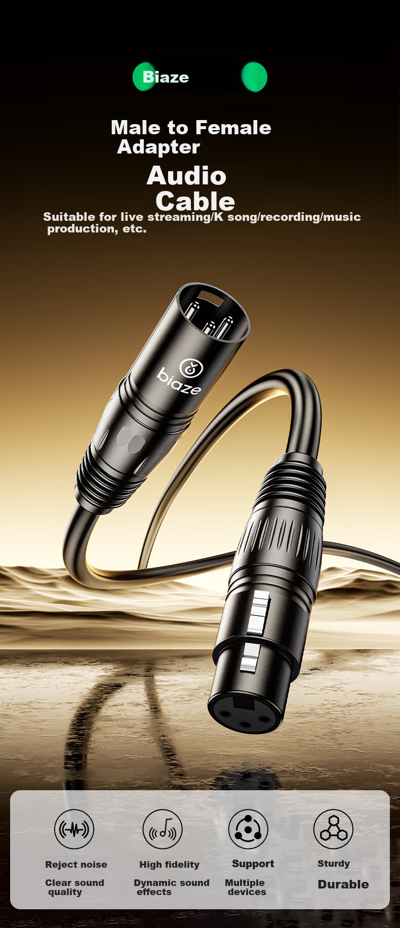 BIAZE Karaoke Microphone Cable with Male to Female Connector, Karaoke Live Streaming Microphone Headset Cable for Mixer, Speaker, Amplifier, Camera, Balanced XLR Cable 10 Meters 1