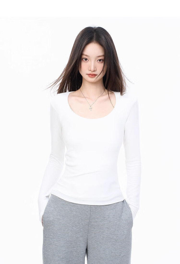 Woodpecker Women's Long Sleeve T-Shirt Pure Cotton Regular Shoulder Base Layer Spring Autumn Slim Fit Crew Neck Basic Comfortable Top Black XL 4