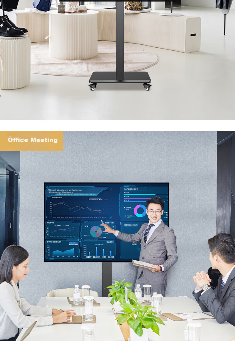 Beishi 32-65 Inch TV Floor Stand, Mobile TV Bracket for Horizontal And Vertical Screens, Universal LCD Display Stand, Video Conference Live Streaming Screen Mirroring TV Mount with Power Outlet 10