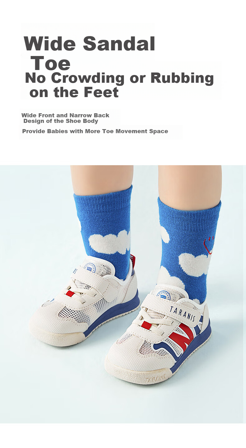 TARANIS Spring Children's Shoes, Toddler Walking Shoes for Boys, Soft-Soled Functional Shoes, Baby Shoes, Boys' Loafers, White/blue/red, Size 23 3