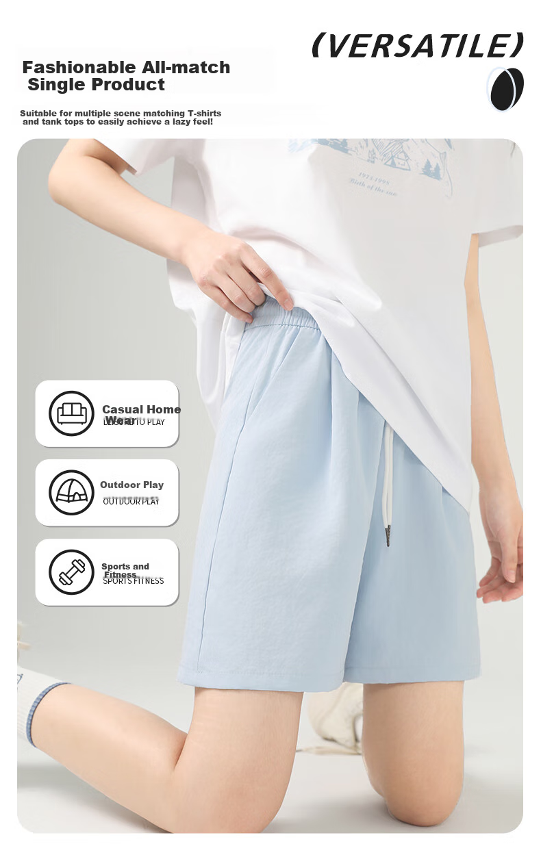 Jeanswest Women's Shorts for Outdoor Wear, Summer New Fashion Versatile Cool Milk Puff Pants, High-Waisted Slimming A-Line Shorts 5