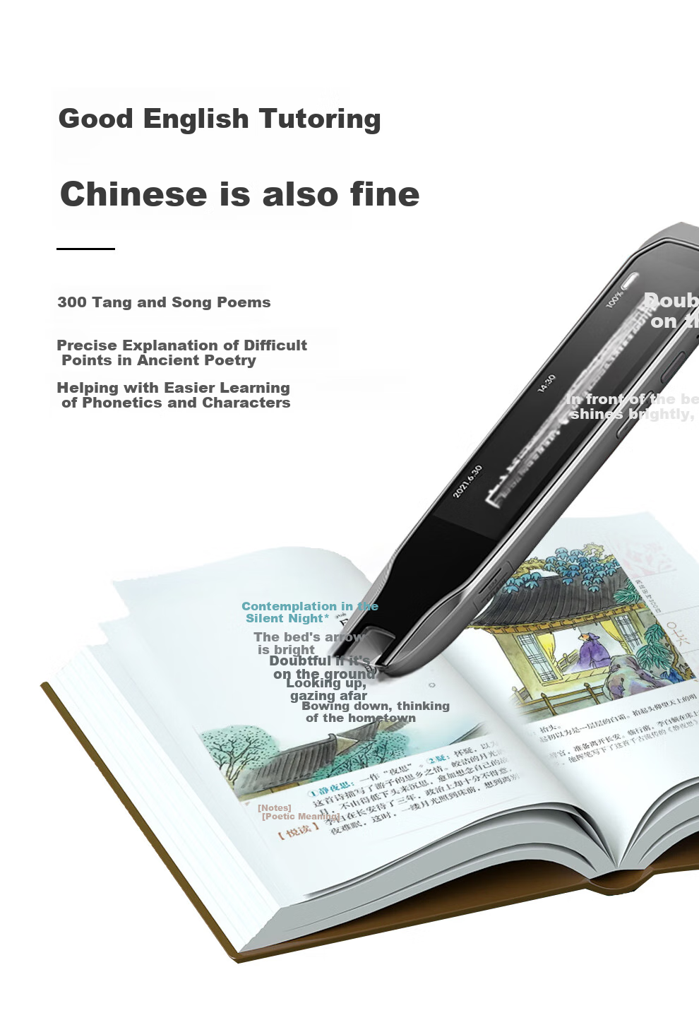 Tangbei English Reading Pen All-Subject Electronic Dictionary Scanning Pen Learning Device for Children Elementary School Middle School High School Students Textbooks Picture Books Reading Translation Pen Gift 9