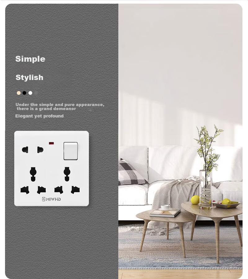 MIWHD Single Switch with Eight Holes And Light, Wall Panel Switch Socket, 86 Type, 10A-16A White Concealed Switch, MLGD-34/1 16 220 2 7