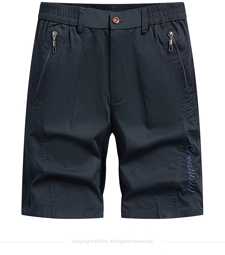 ROMON 100% Cotton Men's Summer Casual Business Zip Pocket Cargo Sports Beach Shorts Men's Knee-Length Pants 14
