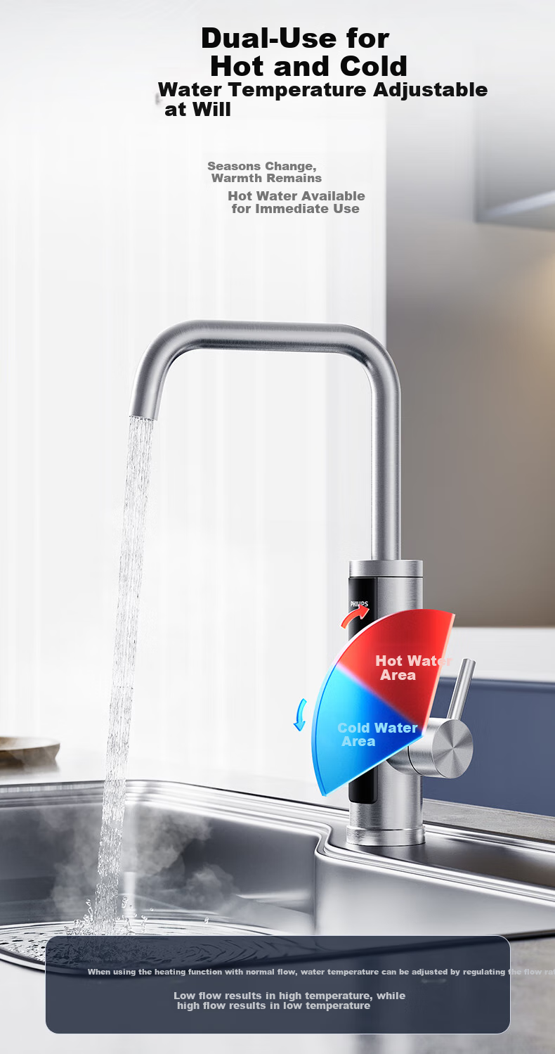 PHILIPS Electric Hot Water Faucet, Instant Stainless Steel Body, Dual-Purpose Hot And Cold Kitchen Heating Faucet, Variable Frequency Electric Water Heater AWH1191SS/93 13