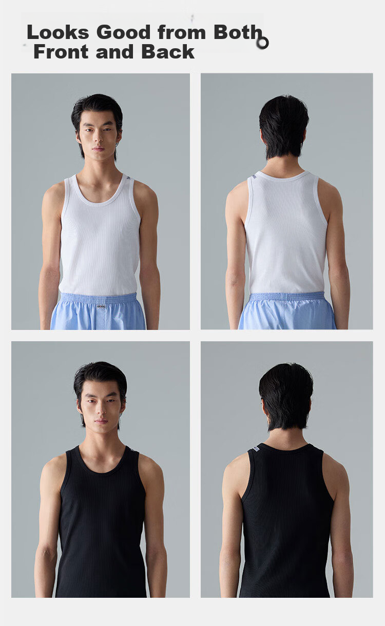 HLA [Chen Zheyuan's Choice] Men's Tank Top, Sleeveless Cotton Striped Textured Undershirt, Basic Thin Undershirt for Layering 21