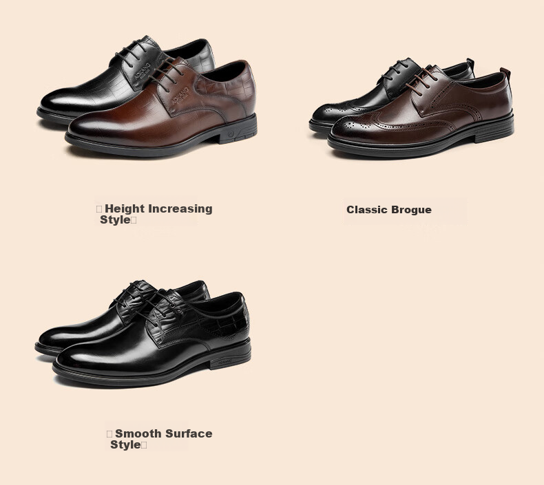 Aokang Men's Shoes, Spring And Autumn British Style Fashionable Business Formal Leather Shoes, Comfortable Groom Wedding Shoes, Black [Height Increasing], Size 41 5