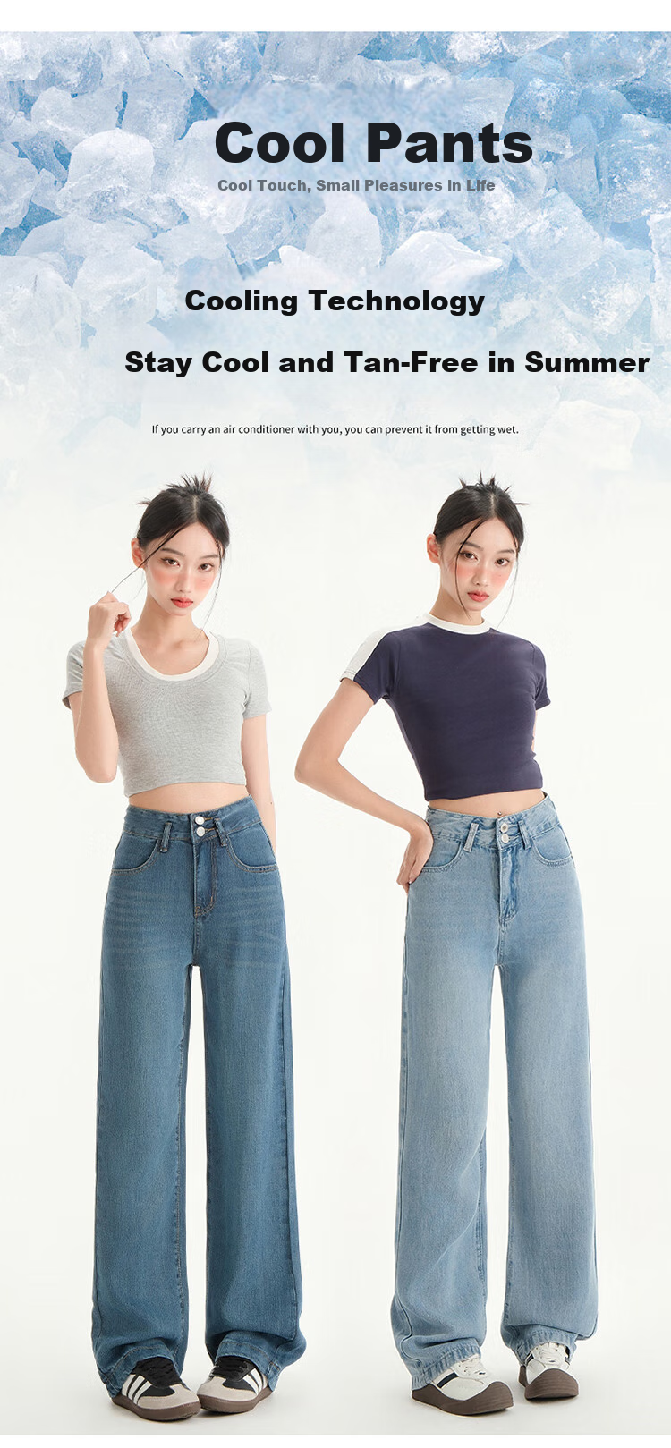Langsha Tencel Denim Wide-Leg Pants for Women High Waist Slimming Lightweight Spring Summer New Loose Ice Silk Straight-Leg Trousers 2