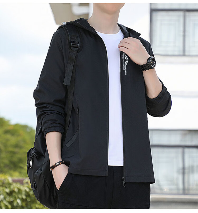 TUCANO Men's Jacket, Spring And Autumn Casual Workwear Hooded Loose Outerwear, Black, Size M 2