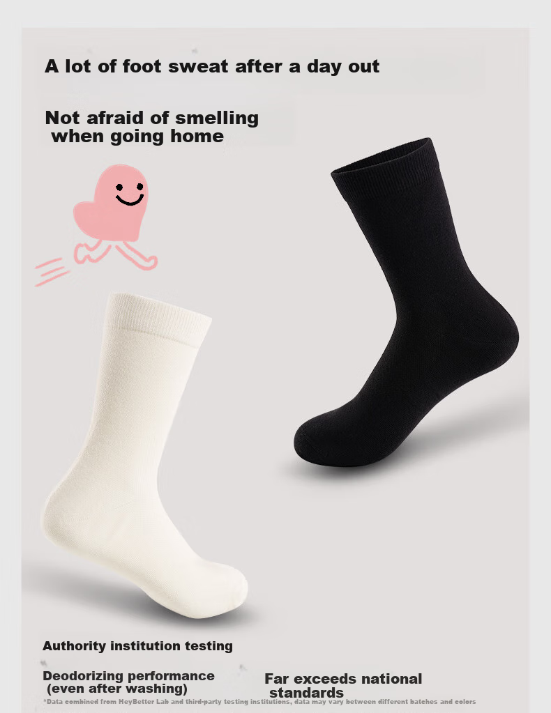 HeyBetter Adult Deodorizing Socks, Mid-Calf Length, Antibacterial, Odor-Resistant, Breathable, 5 Pairs, Milk (White), One Size Fits All (M) 3