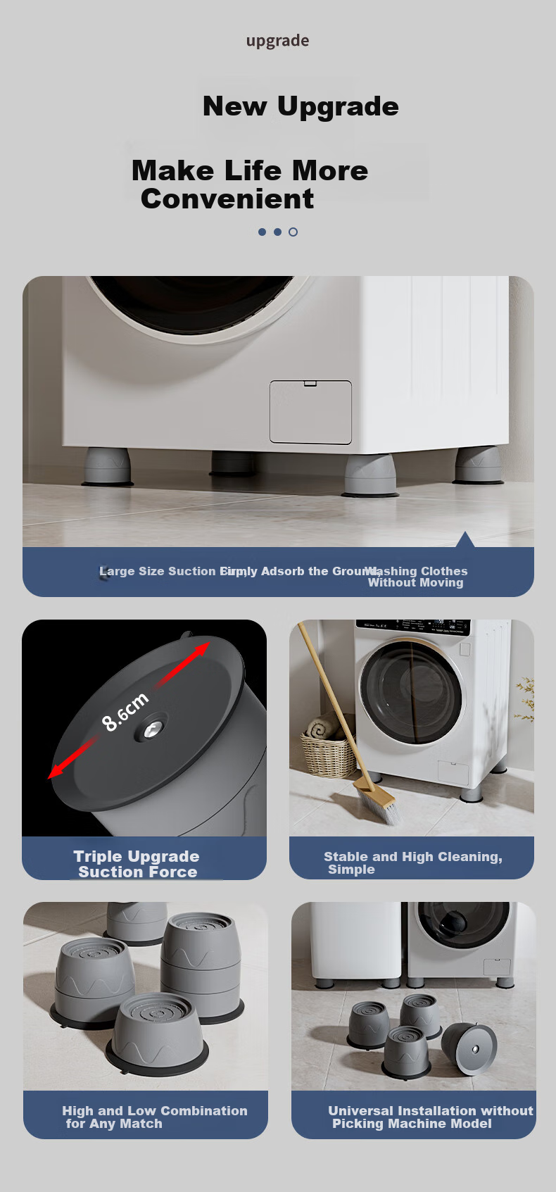 Zhaizhiduo Washing Machine Base Stand, Universal Drum Washing Machine Pad, Anti-Slip And Anti-Vibration Foot Pad 2