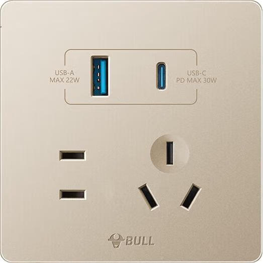 BULL G12E537 Розетка с USB+Type-C, 30W Fast Charging, Cream Style Starry Gold
