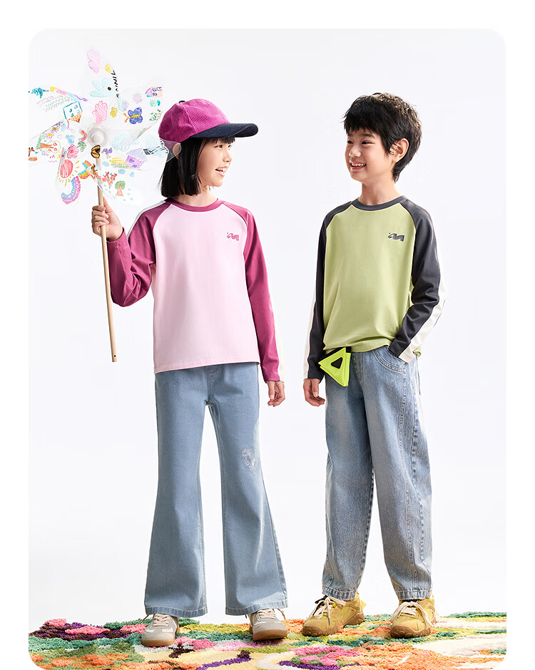 Annil Colorblock Raglan Sleeve Kids Boys Girls Crew Neck Long Sleeve T-Shirt 2025 Autumn New Basic Top 7