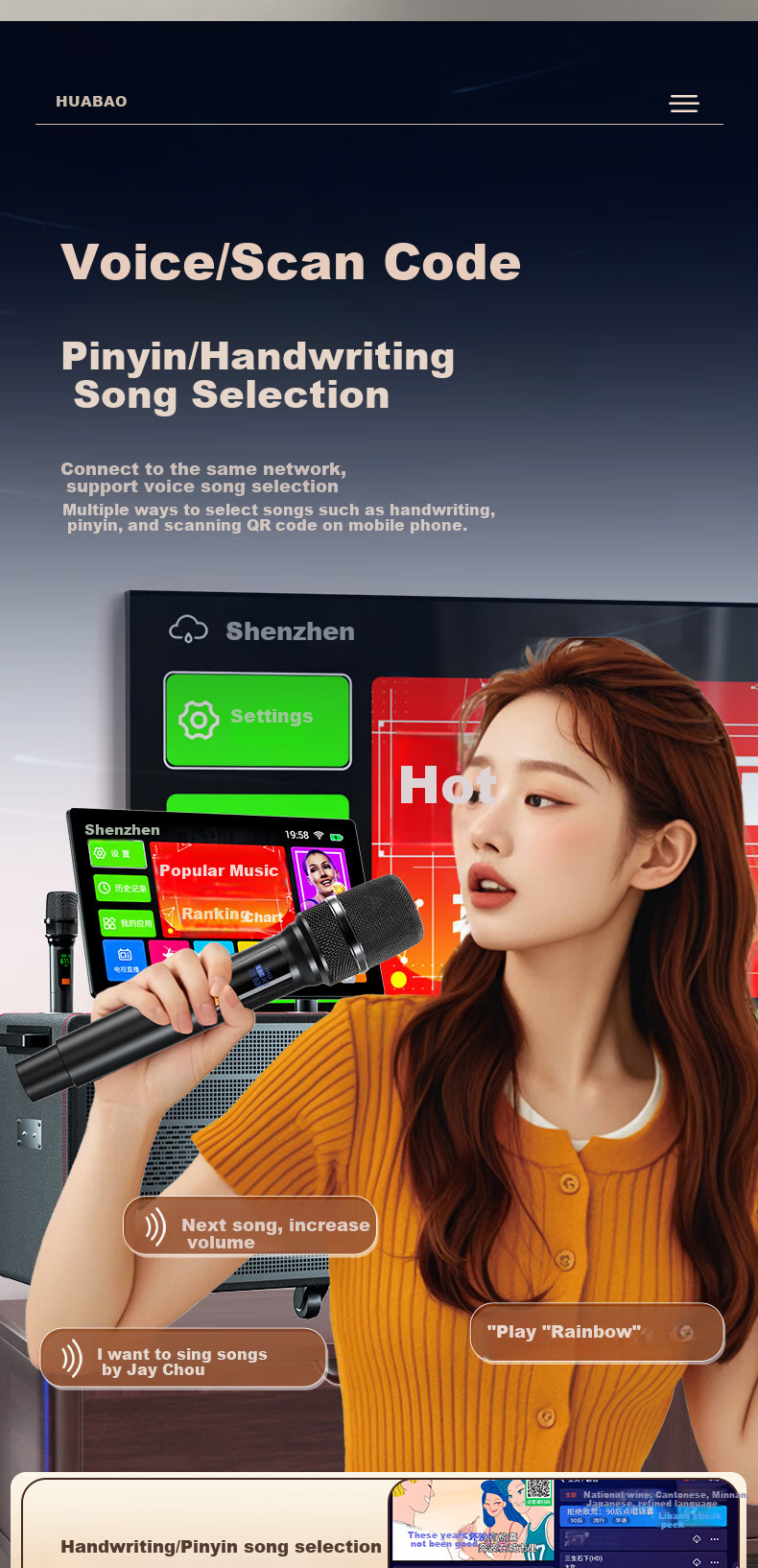 Huabao TV80 Flagship Dual-Microphone Karaoke All-In Machine, Outdoor Trolley, Home KTV Sound System, Home Theater, Karaoke Live Streaming Sound Card, Voice Karaoke, Square Dance with Touch Scree 5