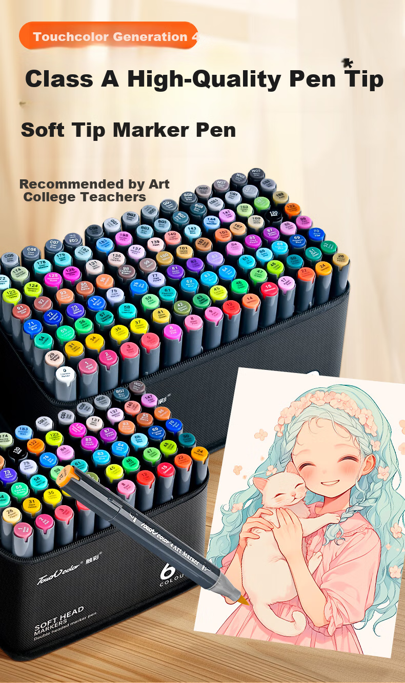Touchcolor 4th Generation Dual-Tip Markers, Soft And Hard Tips, Oil-Based Watercolor Pens for Students And Art Majors, Anime Drawing Pens, Quick-Drying Highlighters, 120 Colors, Children's Colorful Holiday Gift 1