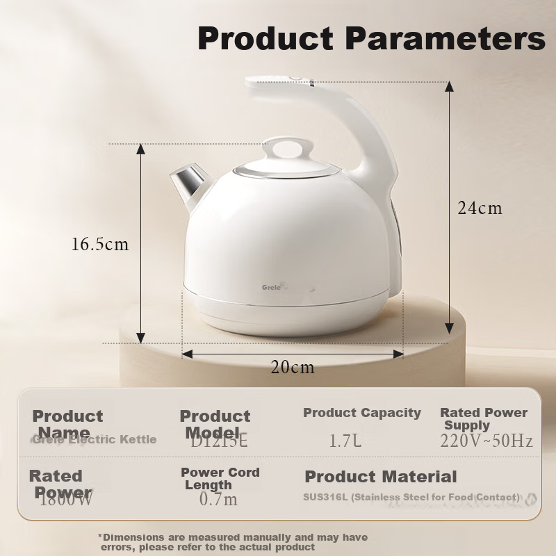 Grelide Kettle, European Retro Style, Insulated 316 Stainless Steel, Electric Kettle, Multi-Temperature Control, Constant Temperature, Scald-Proof, Household Hot Water Kettle, D1215E White