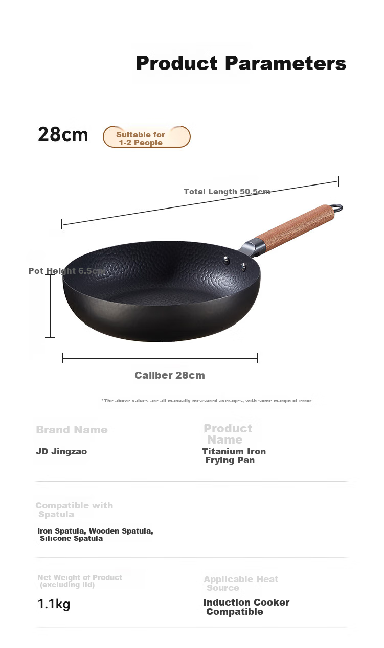 JD Original Frying Pan, Titanium Iron Hammer Pattern Non-Coated Anti-Stick Pan for Eggs And Steak, Compatible with Induction And Gas Stoves, 28cm 8