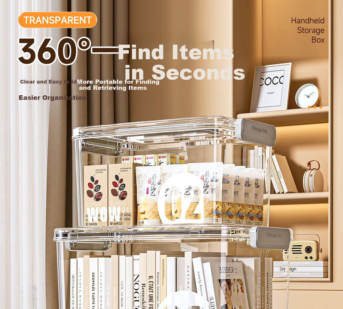 Dengbi Thick Transparent Handheld Storage Box, Household Clothes And Book Storage Container, Large Capacity Snack Toy Plastic Organizer Box 4