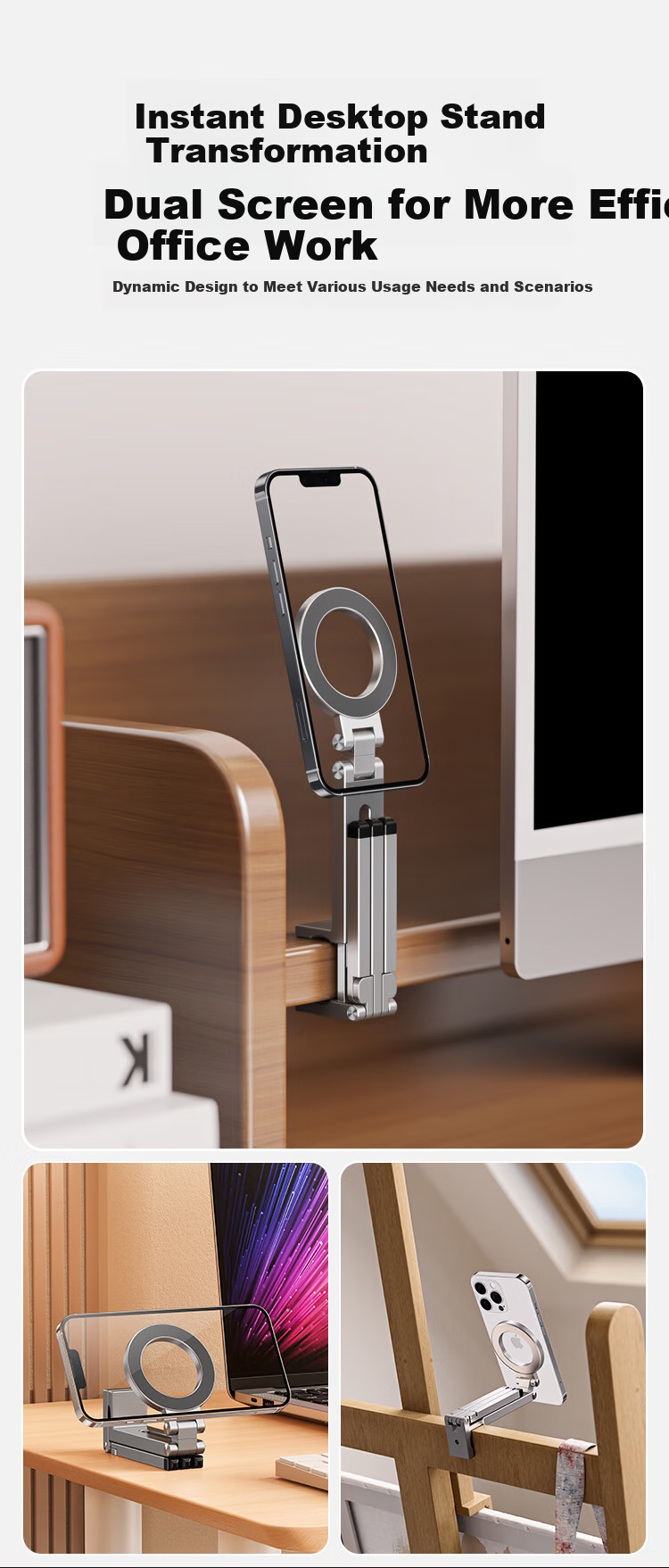 THE TREE Magnetic Phone Stand, Magsafe Foldable Rotating Aluminum Clamp, Desktop Overhead Shooting Tripod, Airplane High-Speed Rail Selfie Stick, Multifunctional Lazy Device, Travel Portable Accessory 6