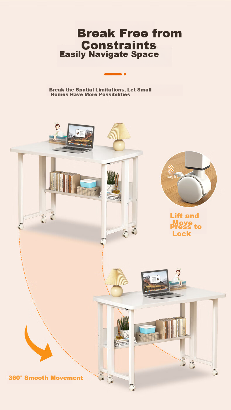 Jingzhihongwei Folding Computer Desk, Bedroom Home Desktop, Student Writing Desk, Simple Modern Writing Table, Mobile Work Office Desk 11