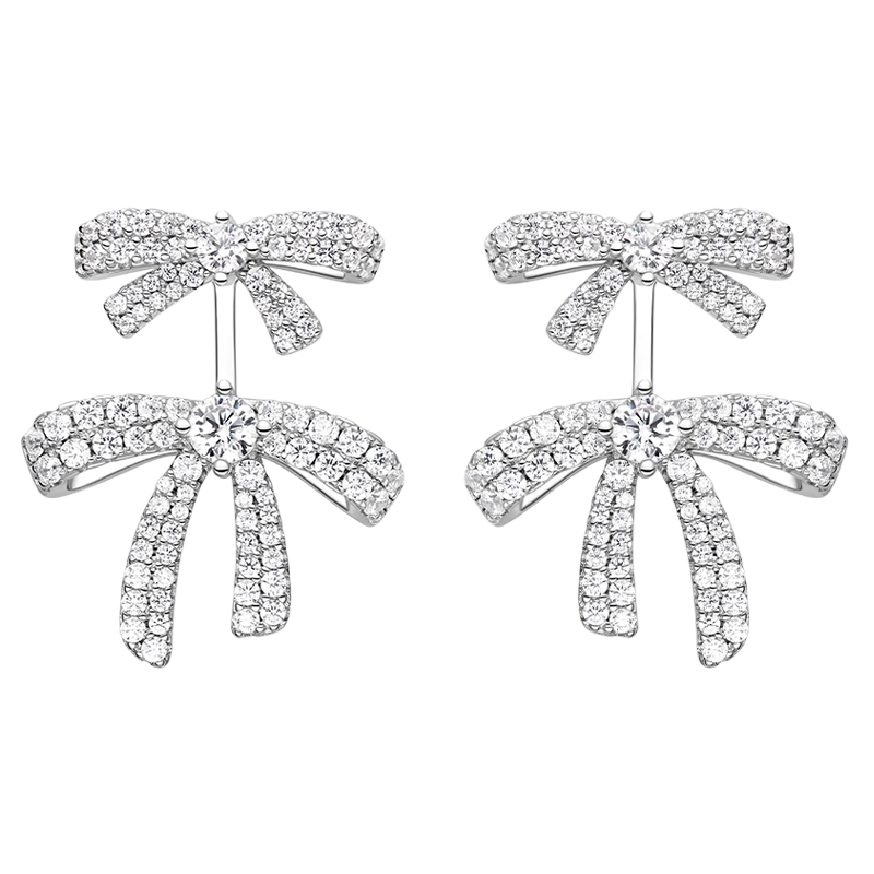 HEFANG Jewelry Double-Layer Bow Earrings, Birthday Gift [520 Valentine's Day Gift], Present for Girlfriend