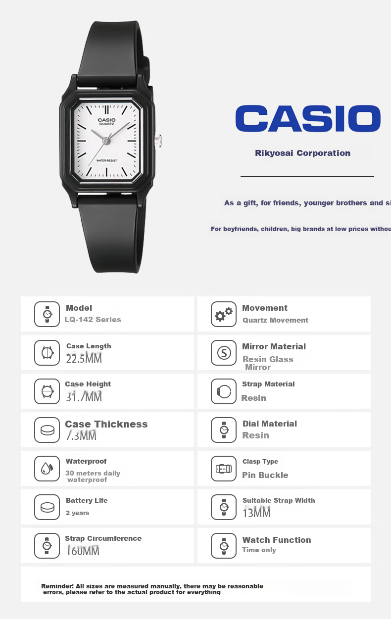 Casio Women's Watch, Small Black Dial, Fashionable And Simple, Suitable for Students' Exams, Analog Quartz Watch for Women LQ-142 3