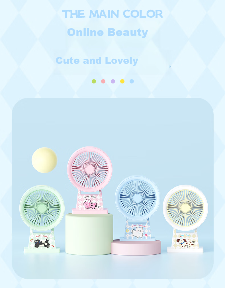 Ouliwen Mini Fan for Desk And Bed, USB Rechargeable, Low Noise, Three Speeds, Portable, Powerful Airflow, for Office And Dormitory Use, Green Color 3