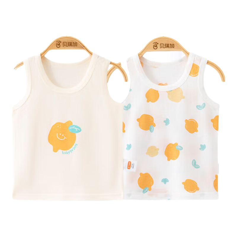 Babyprints Infant Vest 2-Pack, Newborn Pure Cotton Summer Wear, Soft Belly Protection Top for Baby Boys And Girls, Yellow, Size 66