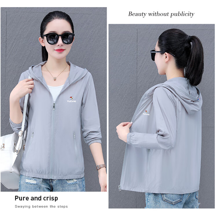 Woodpecker Women's Ice Silk Sun Protection Jacket Summer Hooded Breathable UV Protection Outdoor Sunscreen Coat Blue L 17