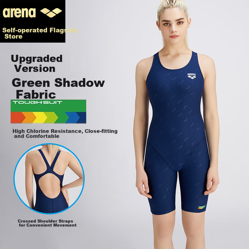 Arena Sleeveless One-Piece Swimsuit for Women, Knee-Length, Slimming, Tummy-Concealing, Comfortable, Chlorine-Resistant, Suitable for Beach, Hot Springs, Professional Sports Swimming
