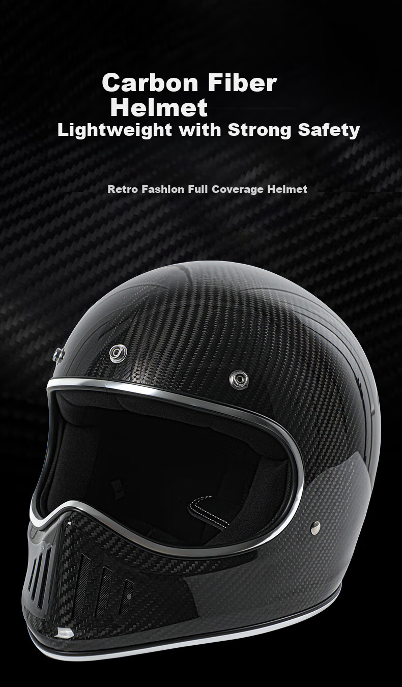 MYARMOR Carbon Fiber Full-Face Anti-Fog Goggles, Personalized Motorcycle Helmet, Lightweight Vintage All-Season Universal Motorcycle Helmet for Men And Women, Glossy Black XL (58-60) 3