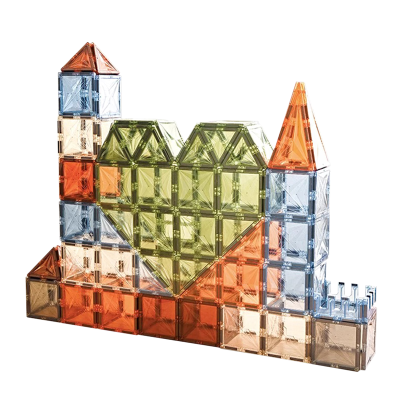 Maggic Seed Children's Toy Magnetic Tiles with Colored Windows, 60 Pieces, Nature-Themed Building Blocks for Boys And Girls Aged 3-6, New Year Gift