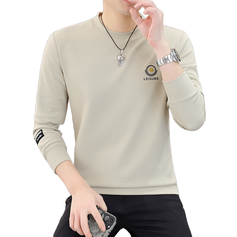 Pierre Cardin Men's Crew Neck Sweatshirt Spring Autumn Trendy Casual Long Sleeve T-Shirt High-End Base Shirt Black Regular XL
