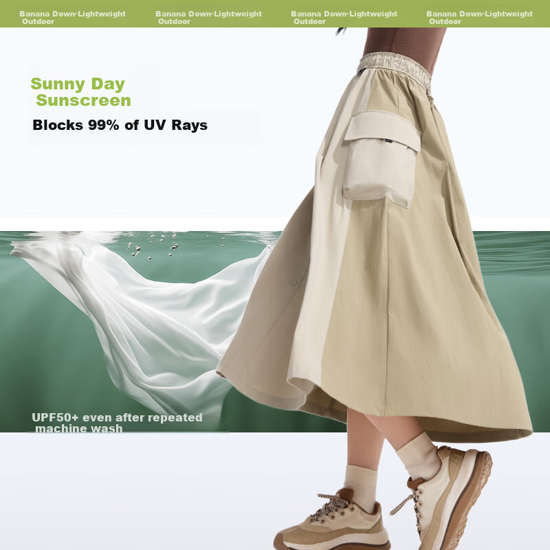Beneunder Women's A-Line Skirt, Pleated Mid-Length Sun Protection Water-Repellent Workwear Umbrella Skirt, 2025 New Spring And Autumn Style WR237