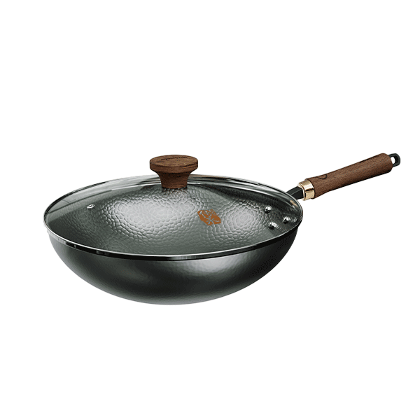 Joyoung Wok, Heritage Craftsmanship Iron Pan, 0 Coating, Rust-Resistant, Corrosion-Resistant, Hammered Texture, Non-Stick, No Seasoning Required, 30cm, Specially for Open Flame Cooking
