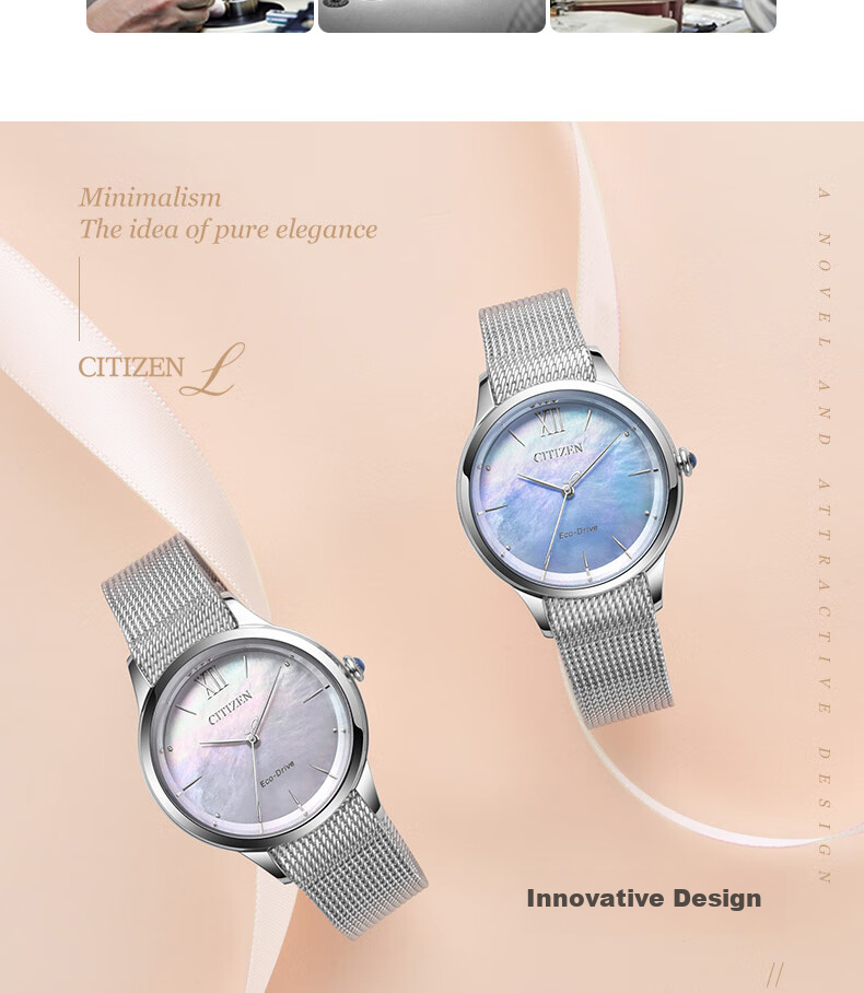CITIZEN Watch for Women, Japanese And Korean Style L Series Eco-Drive Mother-Of Steel Strap Student Gift for Girlfriend EM0810-84D 8