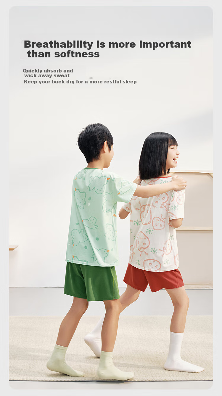 JD Original 10A Antibacterial Children's Eucalyptus Skin Cotton Underwear, Girls' Breathable Forest Green Home Wear, Size 150 8