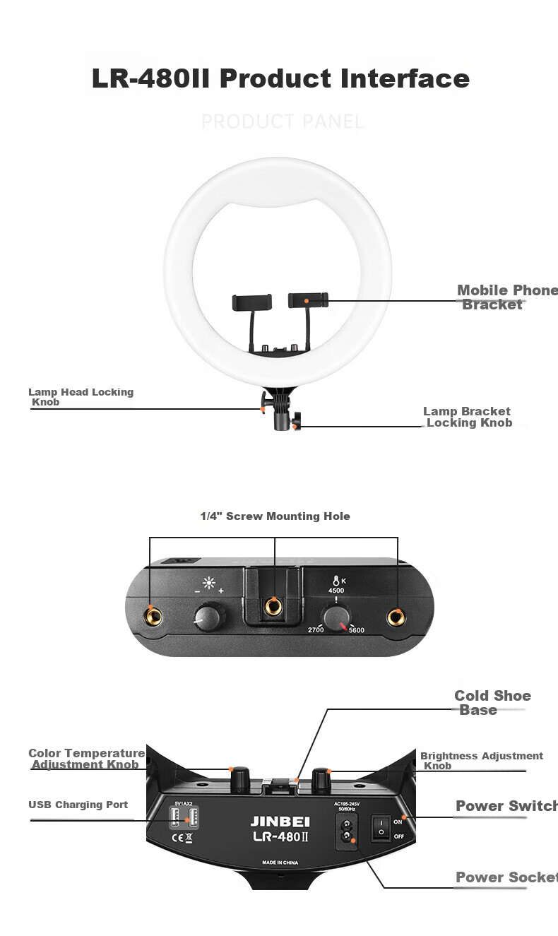 JINBEI LR480II Circular Fill Light, LED Mobile Phone Live Streaming Stand Light, Face Light for Streamers, Selfie Photography Beauty Light, Round Cosmetic Tattoo Photography Lighting 5