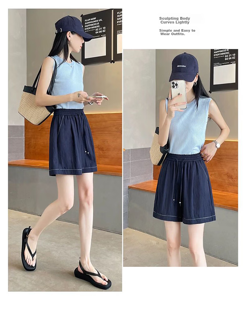 XUEXIMAN Tencel Denim Shorts for Women, 2025 Summer New Thin High-Waist A-Line Slimming Knee-Length Shorts 13