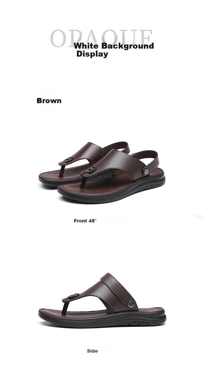 RED DRAGONFLY Leather Sandals for Men, Summer Breathable Thong Sandals, Cowhide Beach Shoes for Men, WLT240141, Black, Size 38 9