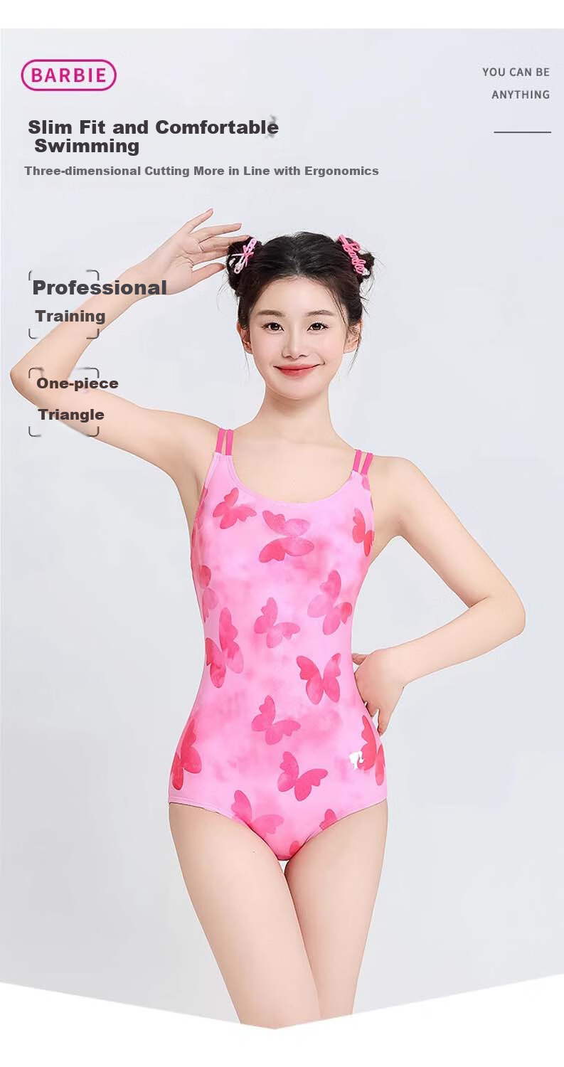 Barbie Women's Competitive Swimsuit One-Piece Triangle Sexy Printed Backless Swimwear for Professional Training in Swimming Pools 1