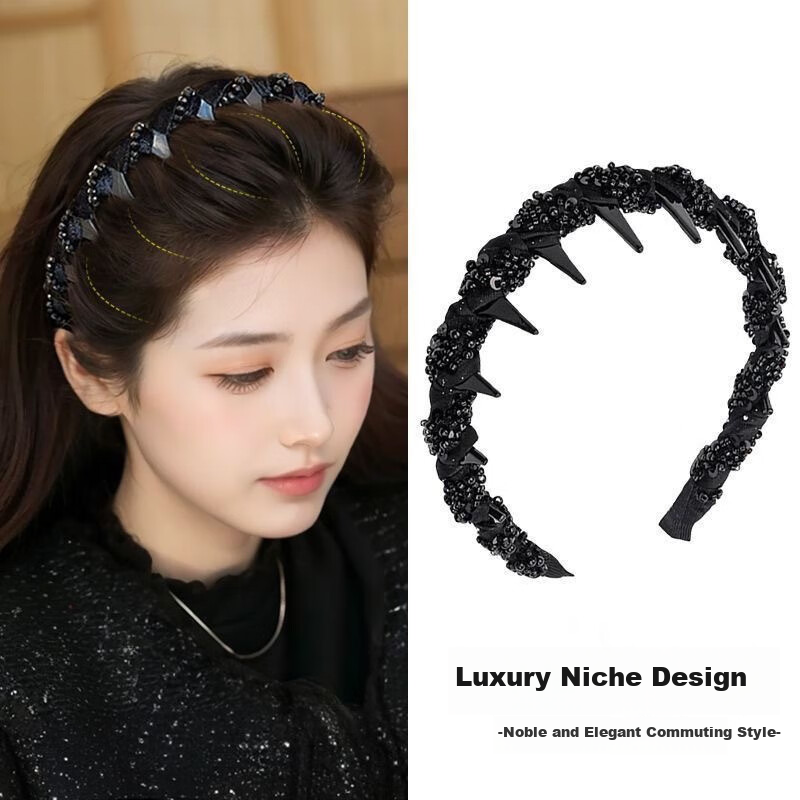 Huangjiama High-End Elegant Rhinestone Wavy Headband for Women, Volumizing High Crown Hairpin, New Style Face-Washing Headband, 1 Piece 9